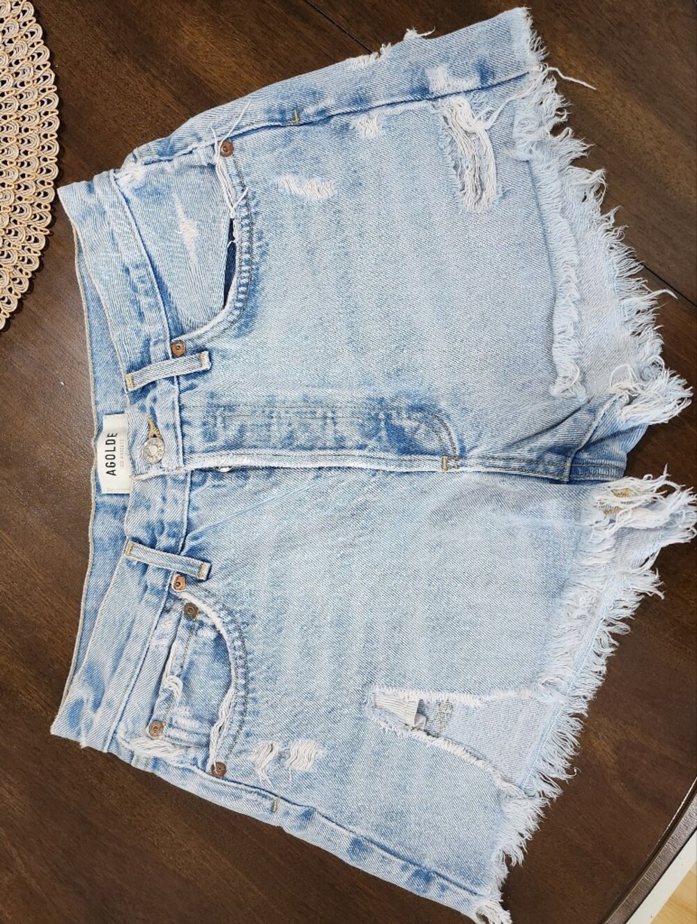 Agolde Light Wash Distressed Denim Cutoff Shorts